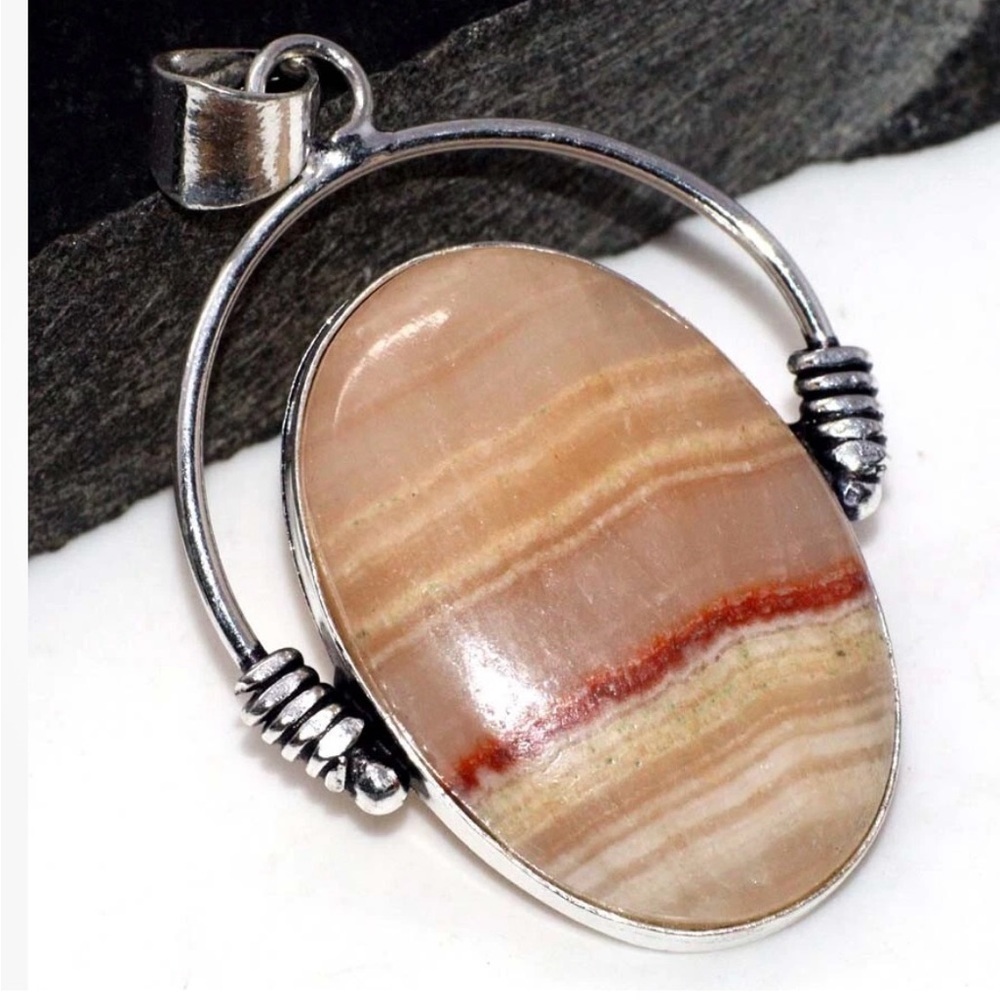 Orange Lace Calcite 925 Silver Plated Pendant 2.1"